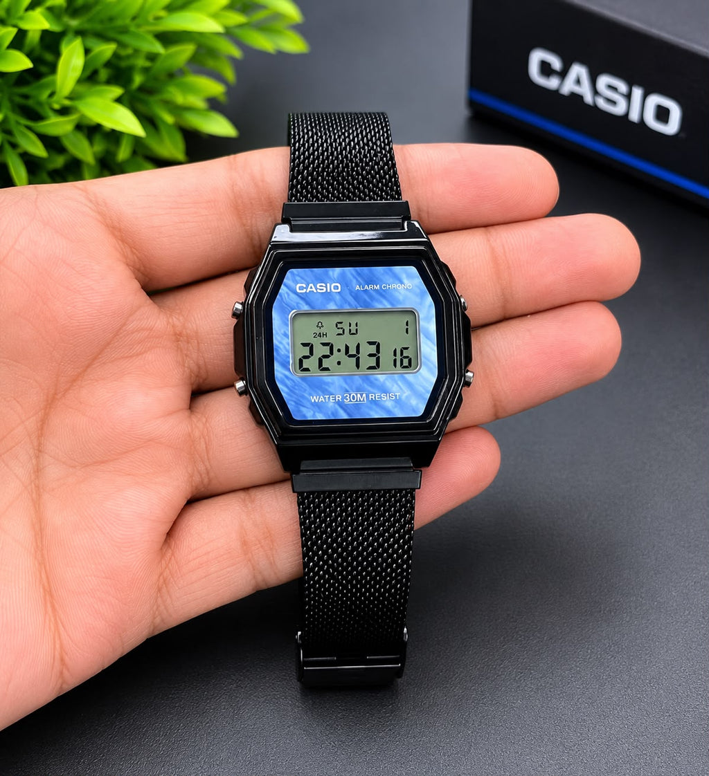 Casio Vintage Digital Watch – Black Mesh Strap